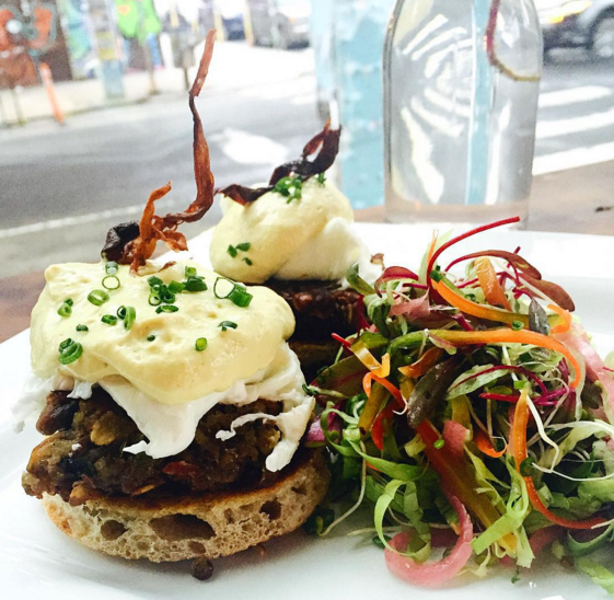 Eggs Bennie with Vegan Mushroom Bacon Yum!